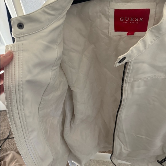 Guess Faux-Leather Moto Jacket, White Sz Large - Picture 6 of 6